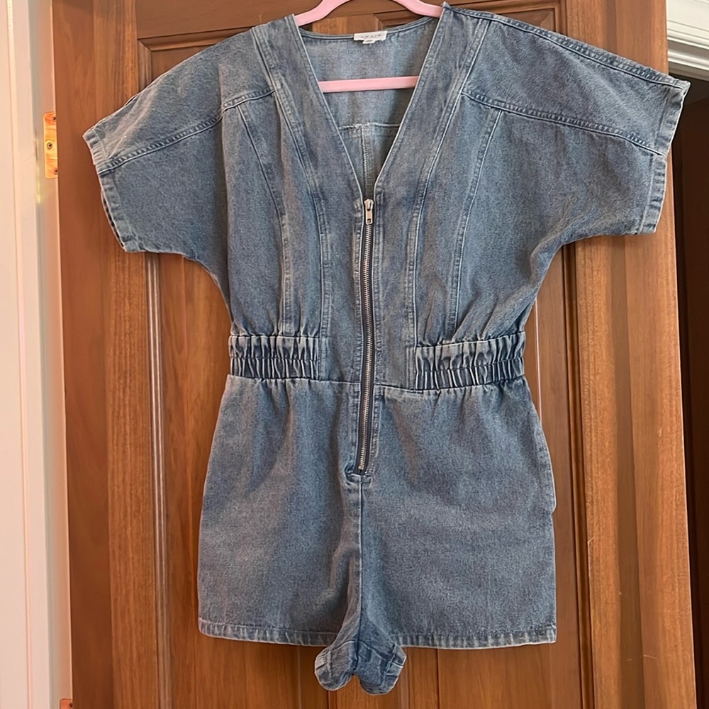 LE LI S Stone Washed Denim Romper